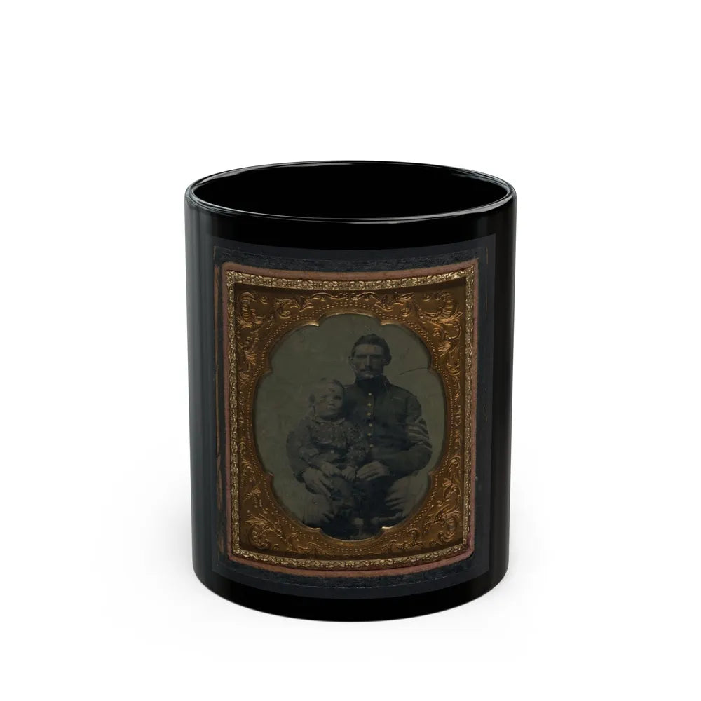 Unidentified Soldier In Union First Sergeant's Uniform With Small Child On Lap (U.S. Civil War) Black Coffee Mug-11oz-Go Mug Yourself