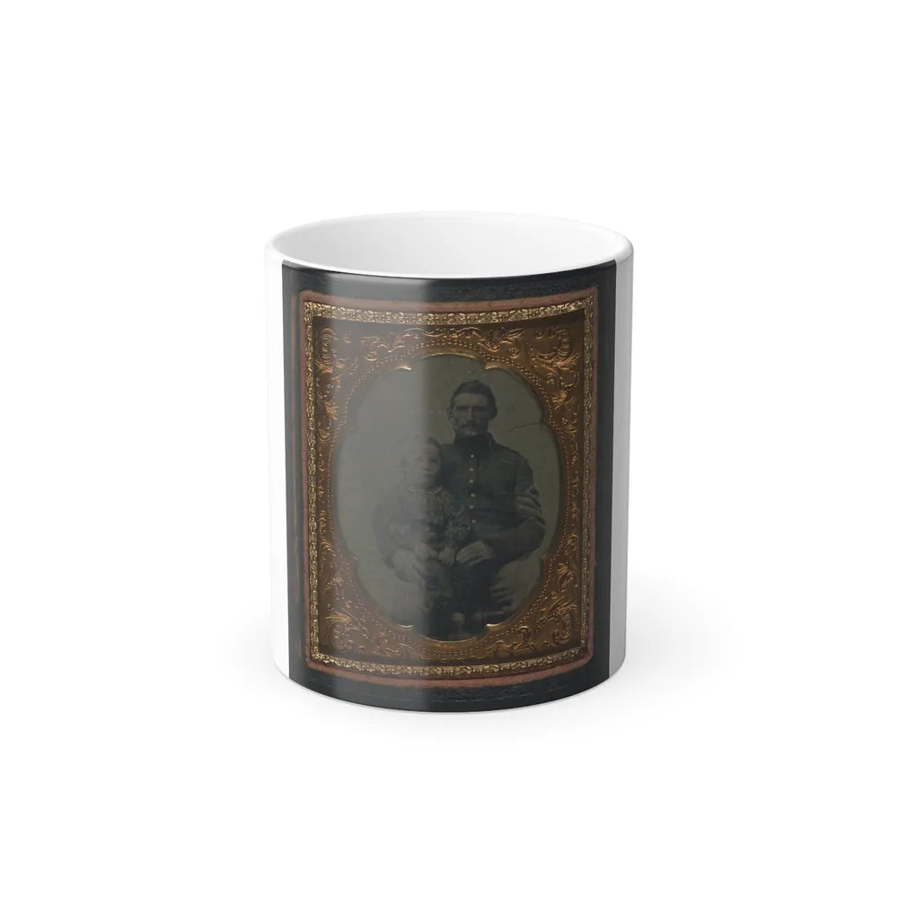 Unidentified Soldier in Union First Sergeant's Uniform With Small Child on Lap (U.S. Civil War) Color Changing Coffee Mug 11oz-11oz-Go Mug Yourself