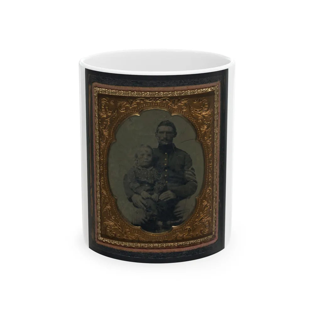 Unidentified Soldier In Union First Sergeant's Uniform With Small Child On Lap (U.S. Civil War) White Coffee Mug-11oz-Go Mug Yourself