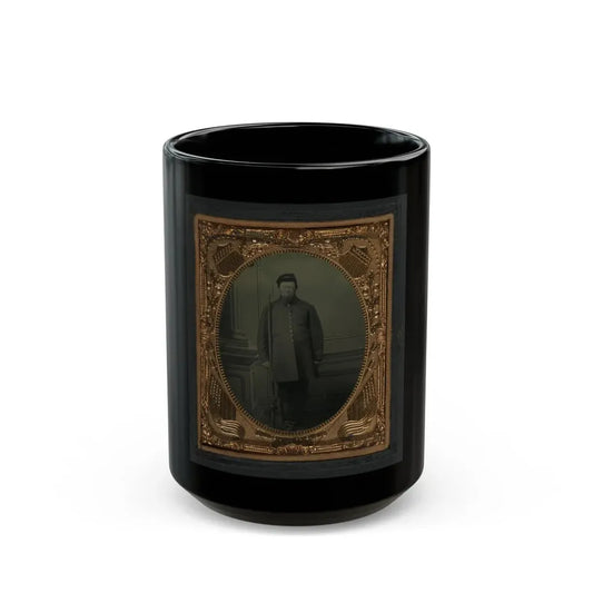 Unidentified Soldier In Union Frock And Kepi With Bayoneted Flintlock Musket (U.S. Civil War) Black Coffee Mug 15oz - Go Mug Yourself
