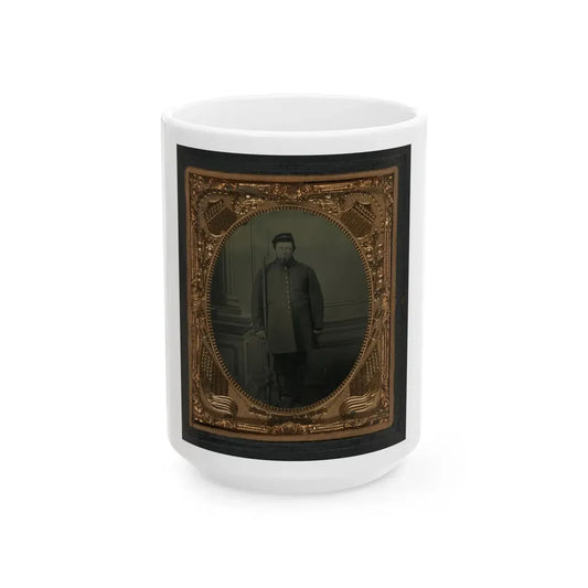 Unidentified Soldier In Union Frock And Kepi With Bayoneted Flintlock Musket (U.S. Civil War) White Coffee Mug 15oz - Go Mug Yourself