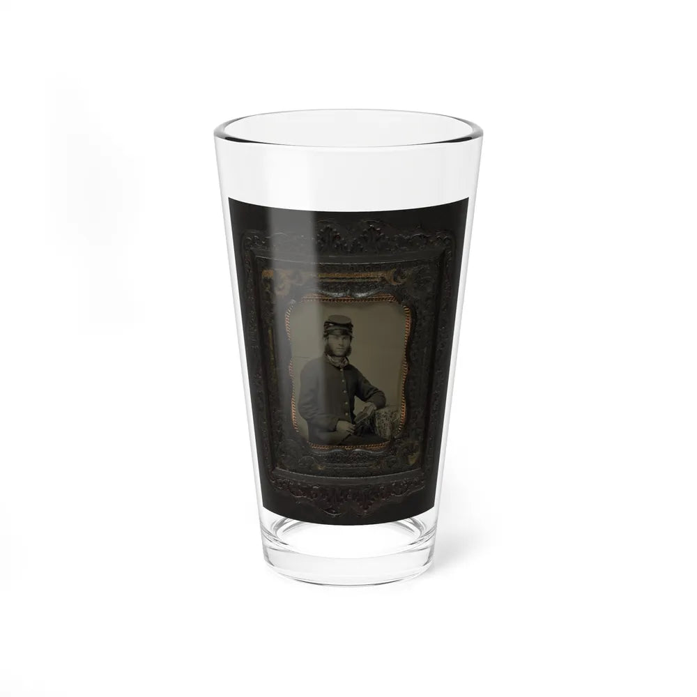 Unidentified Soldier In Union Frock Coat And Forage Cap Holding Book (U.S. Civil War) Pint Glass 16oz-16oz-Go Mug Yourself