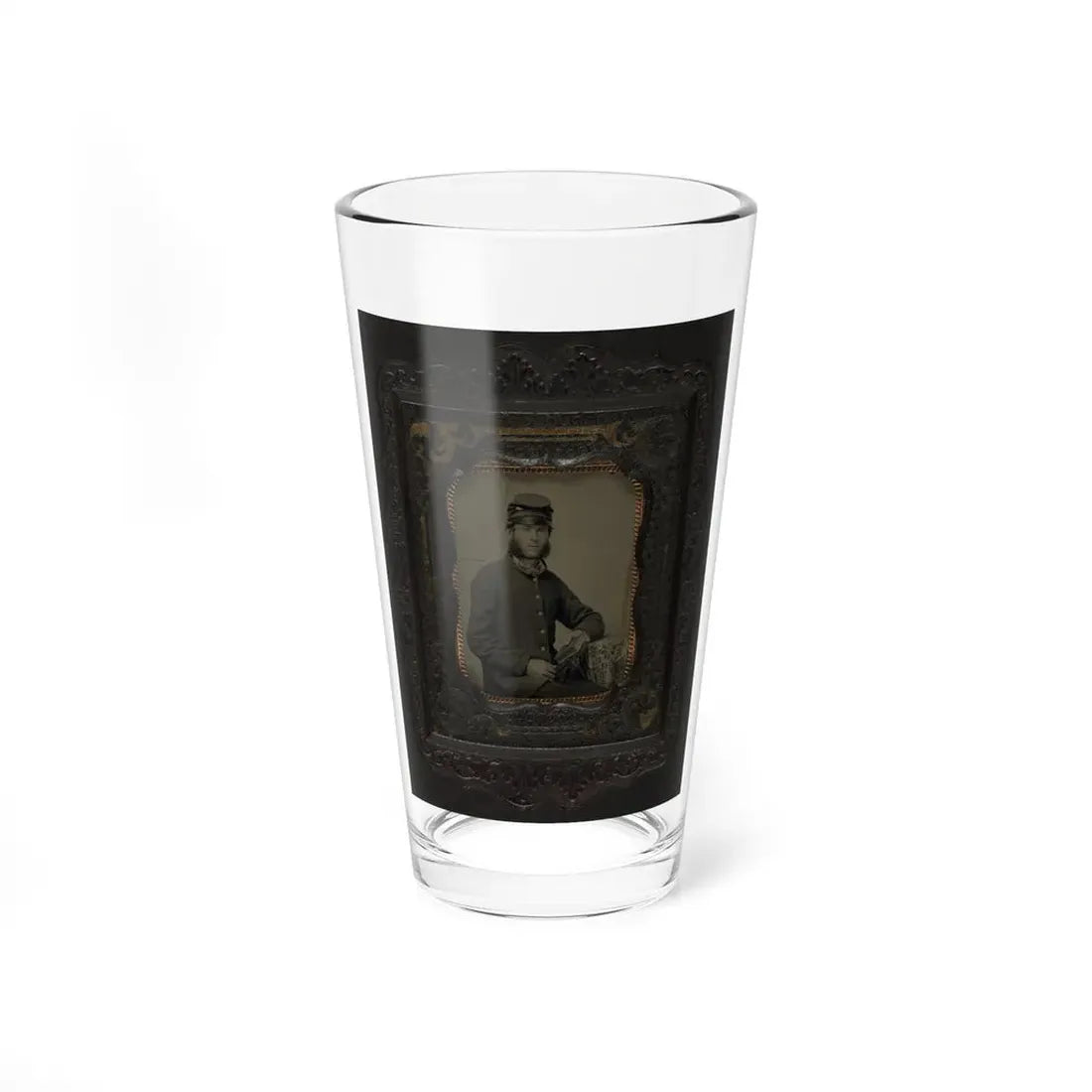Unidentified Soldier In Union Frock Coat And Forage Cap Holding Book (U.S. Civil War) Pint Glass 16oz 16oz - Go Mug Yourself
