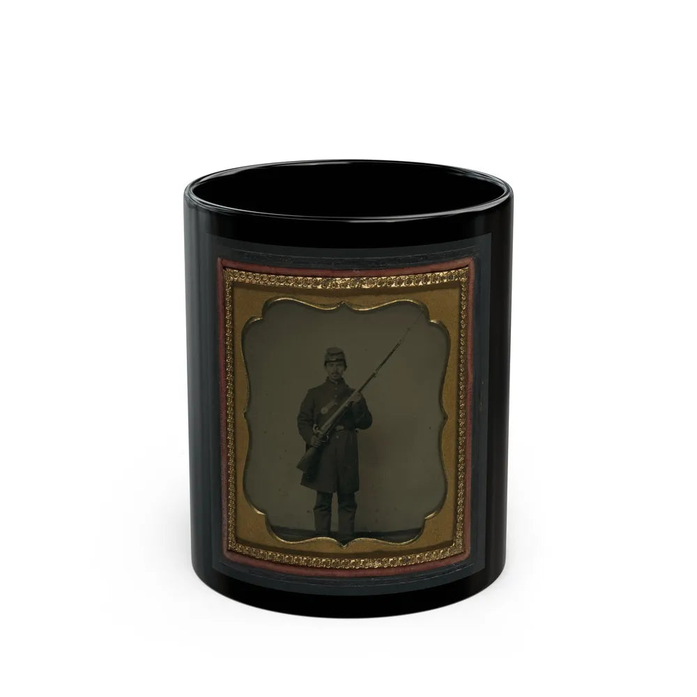 Unidentified Soldier In Union Frock Coat And Forage Cap With Bayoneted Musket (U.S. Civil War) Black Coffee Mug-11oz-Go Mug Yourself