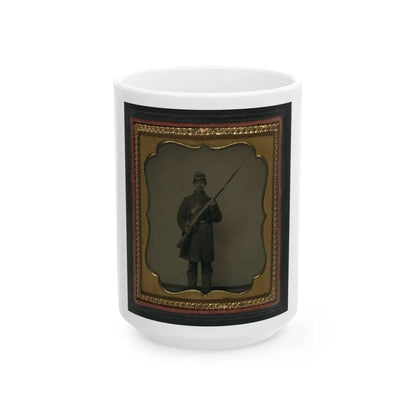 Unidentified Soldier In Union Frock Coat And Forage Cap With Bayoneted Musket (U.S. Civil War) White Coffee Mug-15oz-Go Mug Yourself