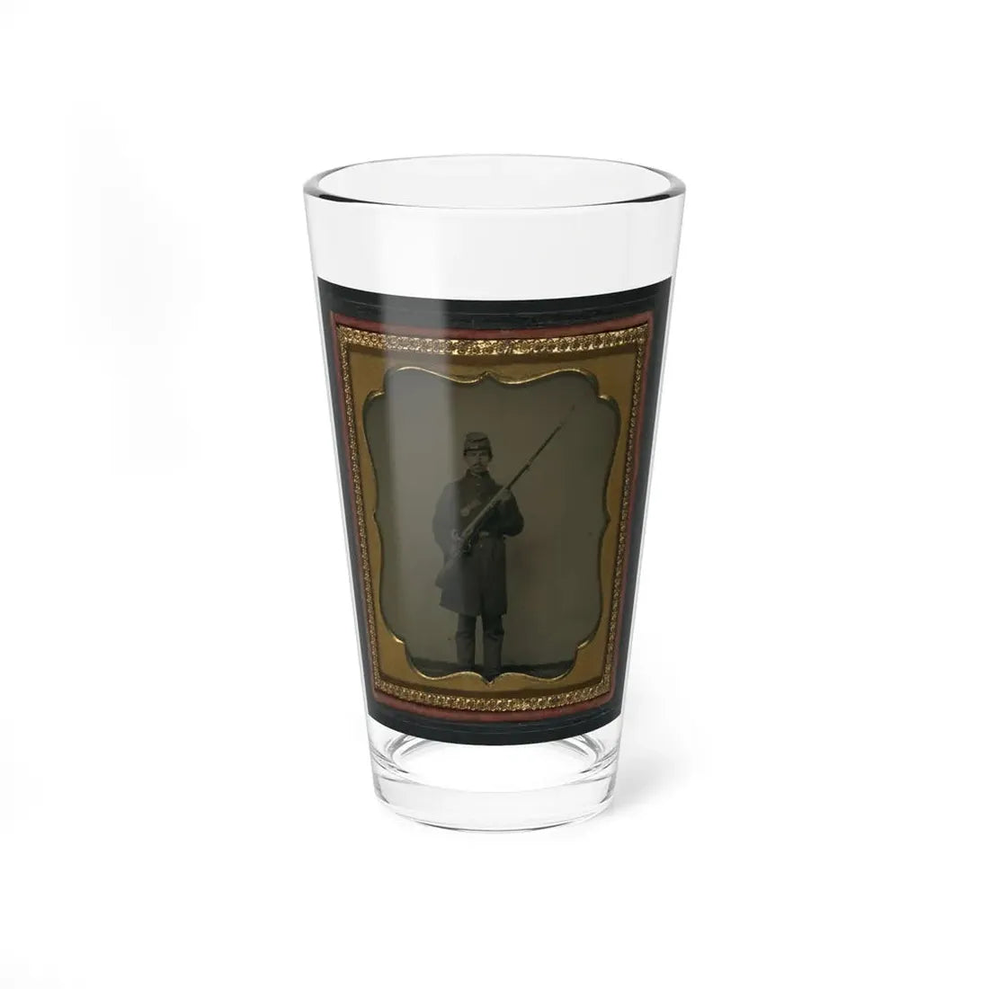 Unidentified Soldier In Union Frock Coat And Forage Cap With Bayoneted Musket (U.S. Civil War) Pint Glass 16oz 16oz - Go Mug Yourself