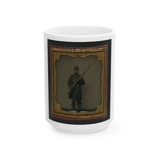 Unidentified Soldier In Union Frock Coat And Forage Cap With Bayoneted Musket (U.S. Civil War) White Coffee Mug 15oz - Go Mug Yourself