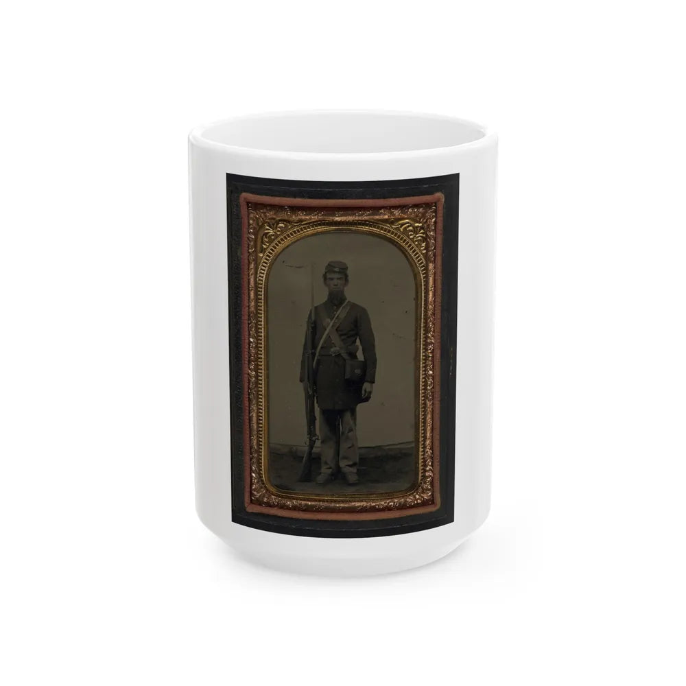 Unidentified Soldier In Union Frock Coat And Forage Cap With Cap Box, Cartridge Pouch, And Bayoneted Musket (U.S. Civil War) White Coffee Mug-15oz-Go Mug Yourself