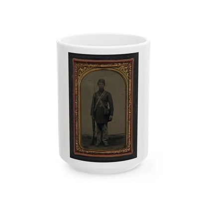 Unidentified Soldier In Union Frock Coat And Forage Cap With Cap Box, Cartridge Pouch, And Bayoneted Musket (U.S. Civil War) White Coffee Mug-15oz-Go Mug Yourself