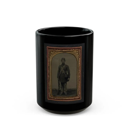 Unidentified Soldier In Union Frock Coat And Forage Cap With Cap Box, Cartridge Pouch, And Bayoneted Musket (U.S. Civil War) Black Coffee Mug 15oz - Go Mug Yourself