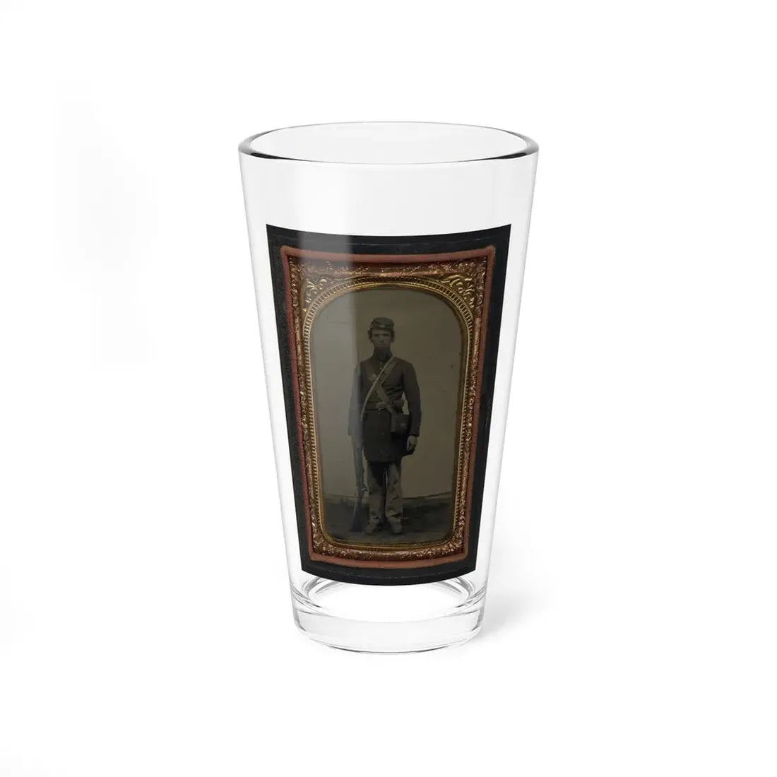 Unidentified Soldier In Union Frock Coat And Forage Cap With Cap Box, Cartridge Pouch, And Bayoneted Musket (U.S. Civil War) Pint Glass 16oz 16oz - Go Mug Yourself