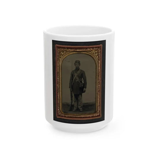 Unidentified Soldier In Union Frock Coat And Forage Cap With Cap Box, Cartridge Pouch, And Bayoneted Musket (U.S. Civil War) White Coffee Mug 15oz - Go Mug Yourself