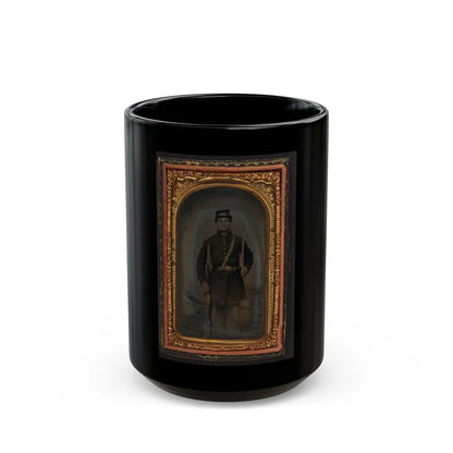 Unidentified Soldier In Union Frock Coat And Forage Cap With Saber And Musket (U.S. Civil War) Black Coffee Mug-15oz-Go Mug Yourself