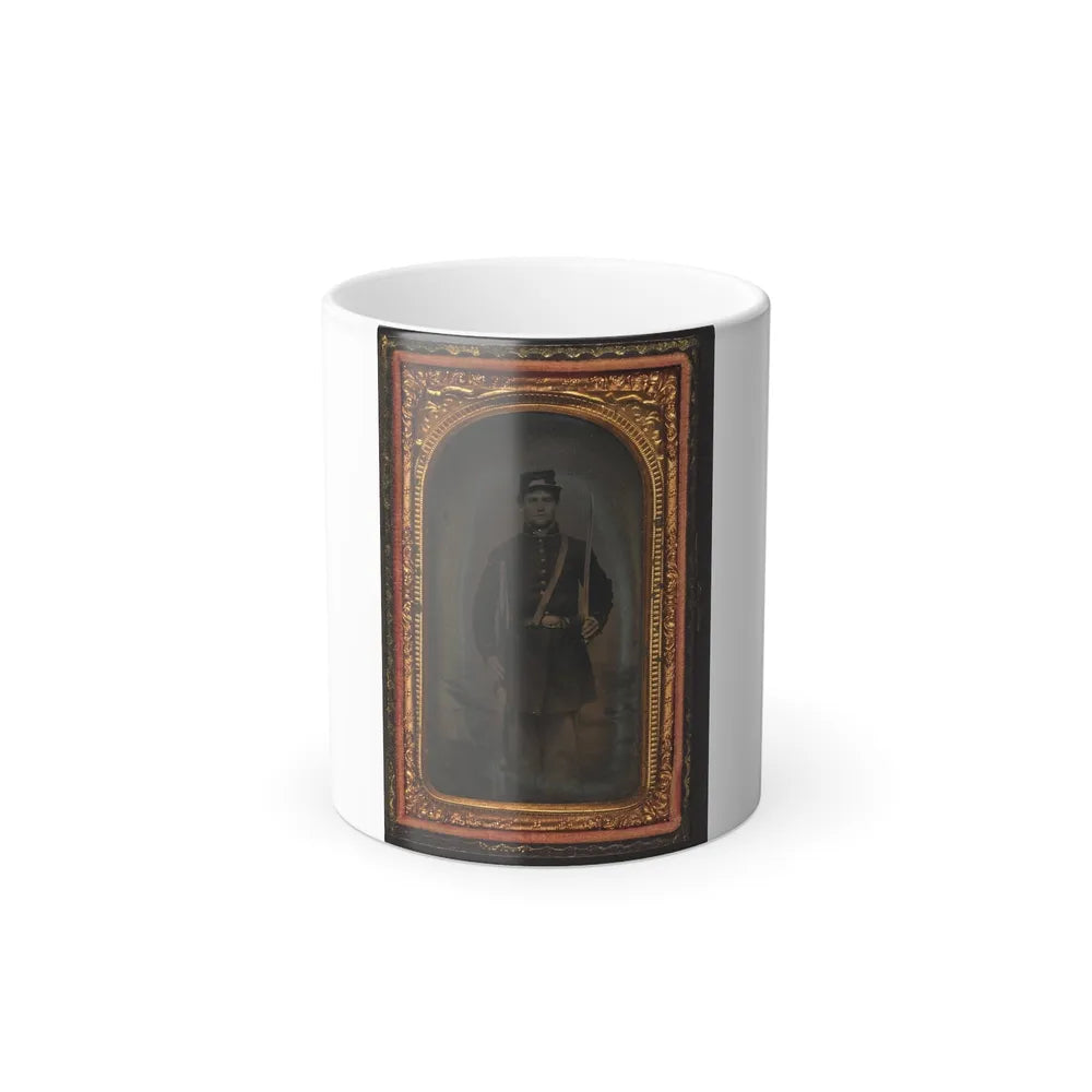 Unidentified Soldier in Union Frock Coat and Forage Cap With Saber and Musket (U.S. Civil War) Color Changing Coffee Mug 11oz-11oz-Go Mug Yourself