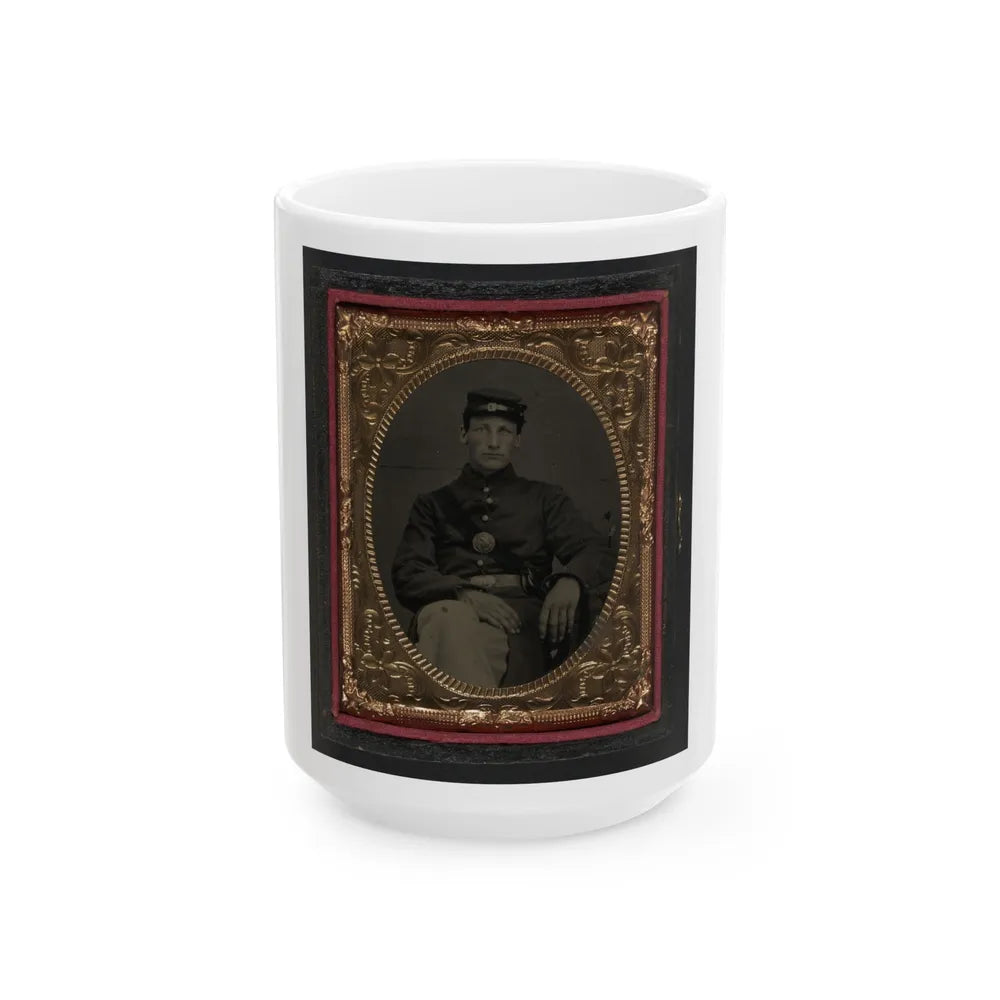 Unidentified Soldier In Union Frock Coat And Forage Cap With Union Eagle Breast Plate (U.S. Civil War) White Coffee Mug-15oz-Go Mug Yourself