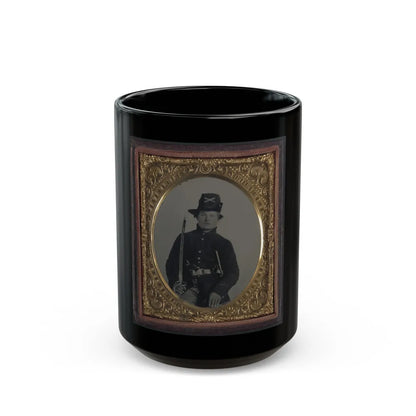 Unidentified Soldier In Union Frock Coat And Hardee Hat With Model 1860 Light Cavalry Saber And Colt Army Model 1860 Revolver (U.S. Civil War) Black Coffee Mug-15oz-Go Mug Yourself