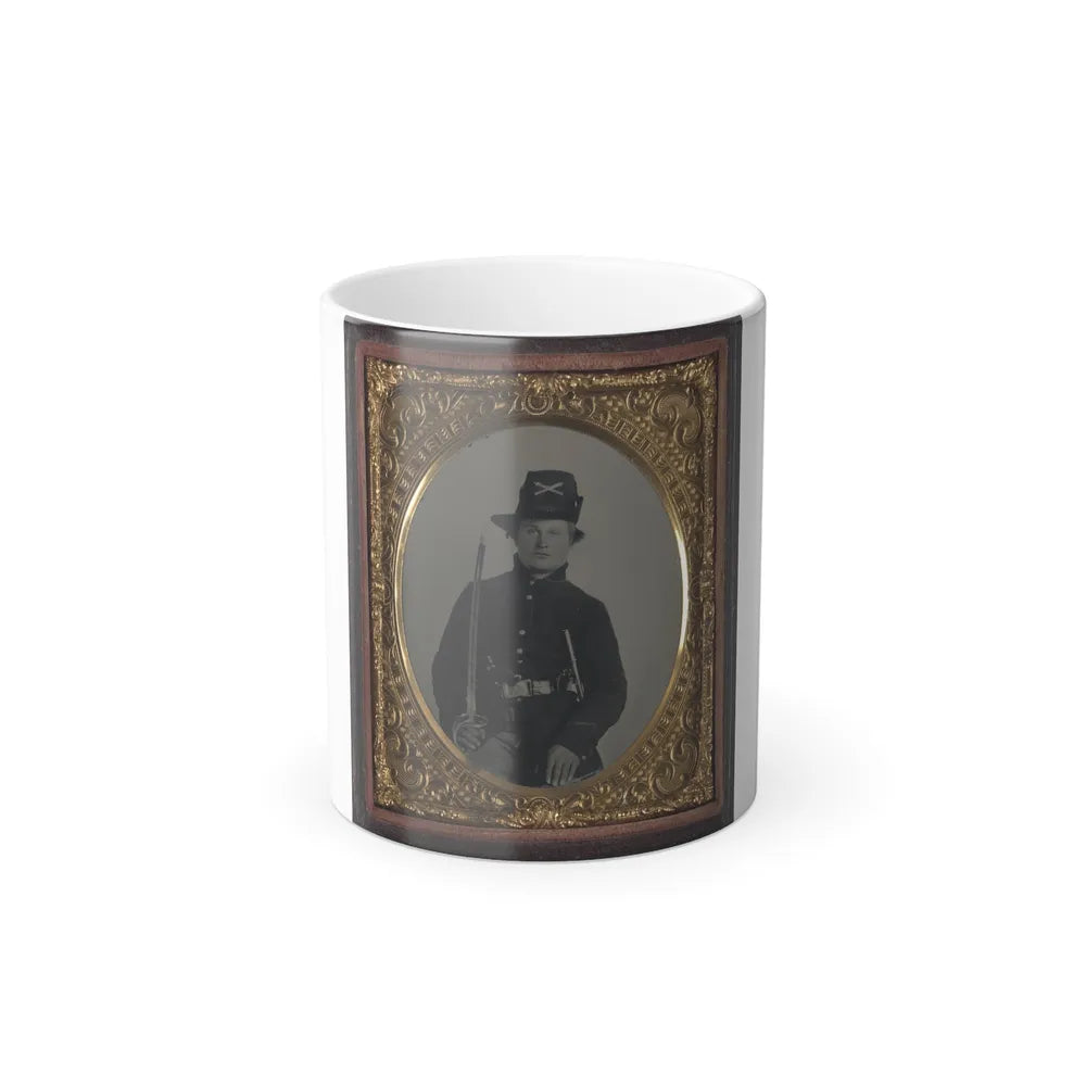 Unidentified Soldier in Union Frock Coat and Hardee Hat With Model 1860 Light Cavalry Saber and Colt Army Model 1860 Revolver (U.S. Civil War) Color Changing Coffee Mug 11oz-11oz-Go Mug Yourself