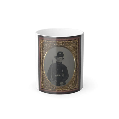 Unidentified Soldier in Union Frock Coat and Hardee Hat With Model 1860 Light Cavalry Saber and Colt Army Model 1860 Revolver (U.S. Civil War) Color Changing Coffee Mug 11oz-11oz-Go Mug Yourself