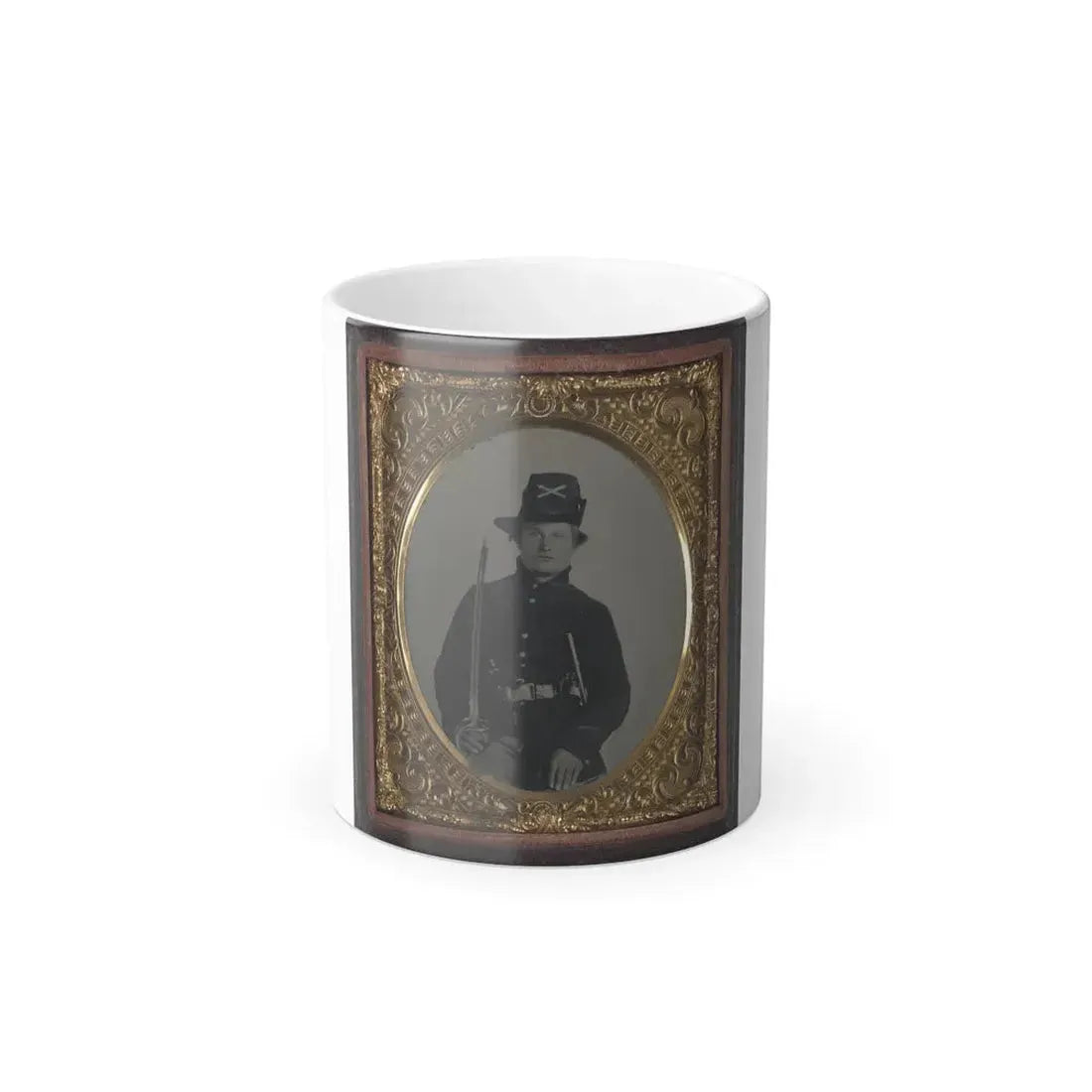 Unidentified Soldier in Union Frock Coat and Hardee Hat With Model 1860 Light Cavalry Saber and Colt Army Model 1860  Revolver (U.S. Civil War) Color Changing Coffee Mug 11oz Default Title 11oz - Go Mug Yourself