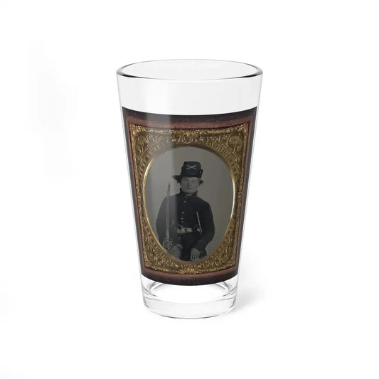 Unidentified Soldier In Union Frock Coat And Hardee Hat With Model 1860 Light Cavalry Saber And Colt Army Model 1860  Revolver (U.S. Civil War) Pint Glass 16oz 16oz - Go Mug Yourself