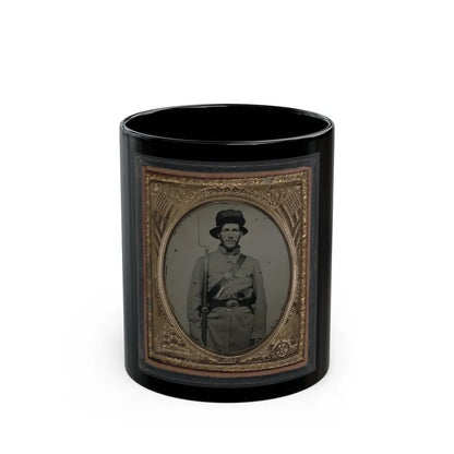 Unidentified Soldier In Union Frock Coat And Havelock Hat Combination With Bayoneted Model 1842 Musket, Knife, And Colt Revolver (U.S. Civil War) Black Coffee Mug-11oz-Go Mug Yourself