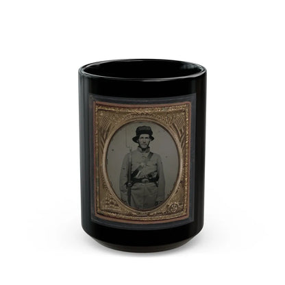 Unidentified Soldier In Union Frock Coat And Havelock Hat Combination With Bayoneted Model 1842 Musket, Knife, And Colt Revolver (U.S. Civil War) Black Coffee Mug-15oz-Go Mug Yourself