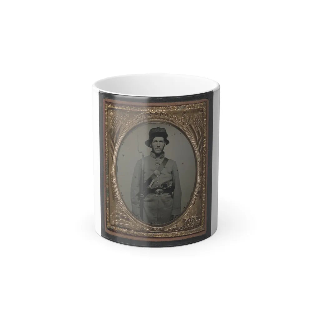 Unidentified Soldier in Union Frock Coat and Havelock Hat Combination With Bayoneted Model 1842 Musket, Knife, and Colt Revolver (U.S. Civil War) Color Changing Coffee Mug 11oz-11oz-Go Mug Yourself