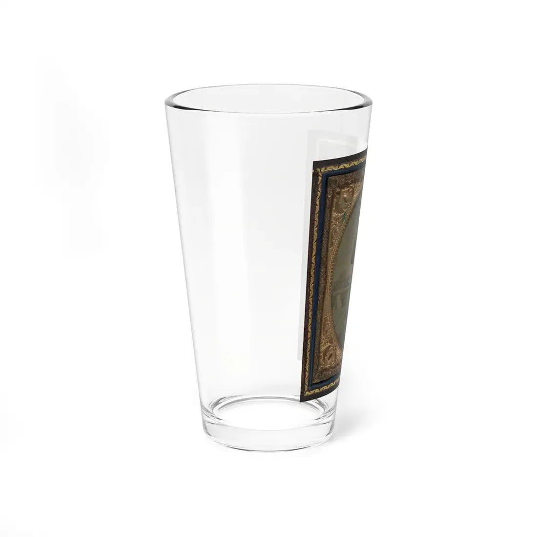 Unidentified Soldier In Union Frock Coat With Hat In Front Of Painted Backdrop Showing Military Camp Scene (U.S. Civil War) Pint Glass 16oz - Go Mug Yourself