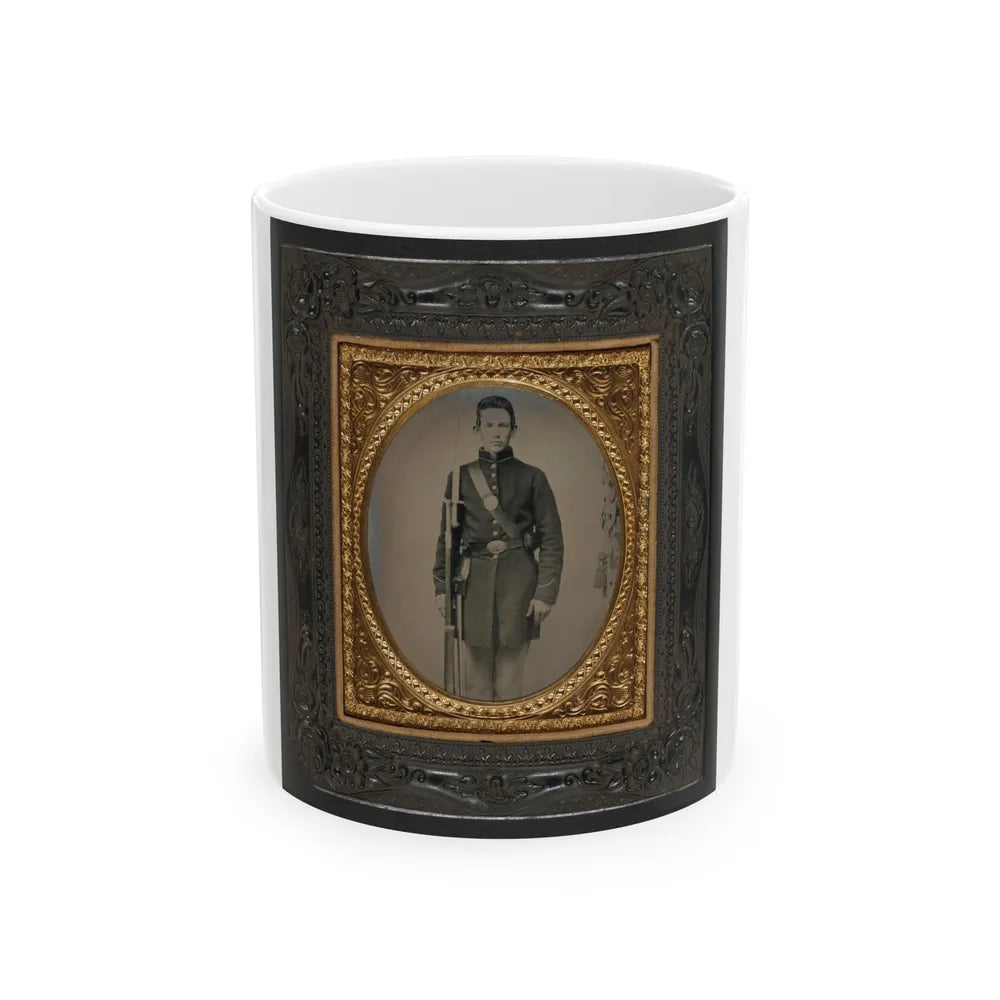 Unidentified Soldier In Union Frock Coat With Musket And Attached Sword Bayonet (U.S. Civil War) White Coffee Mug-11oz-Go Mug Yourself