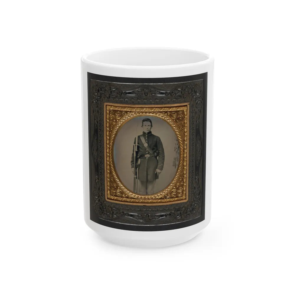 Unidentified Soldier In Union Frock Coat With Musket And Attached Sword Bayonet (U.S. Civil War) White Coffee Mug-15oz-Go Mug Yourself