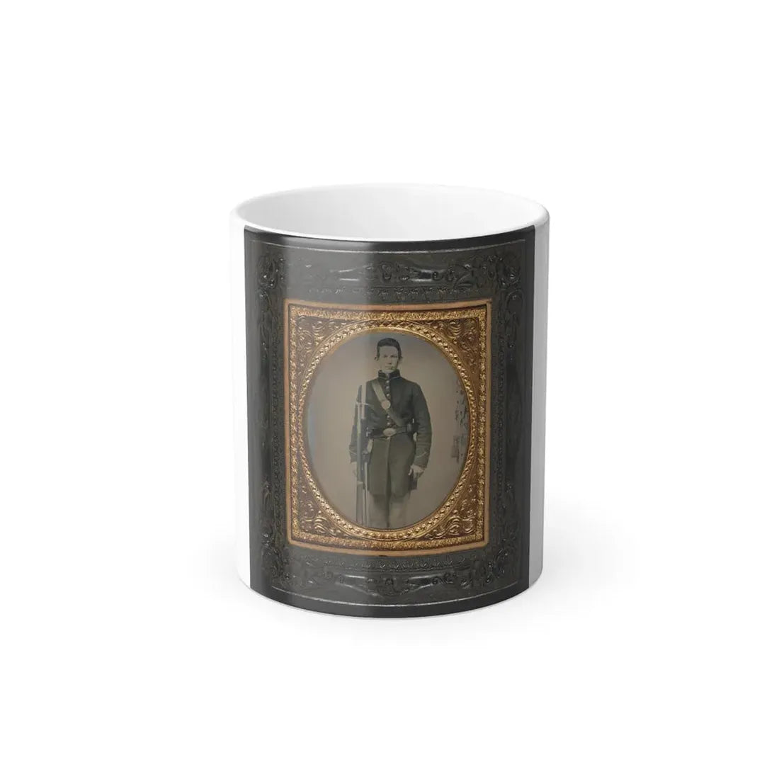 Unidentified Soldier in Union Frock Coat With Musket and Attached Sword Bayonet (U.S. Civil War) Color Changing Coffee Mug 11oz - Go Mug Yourself