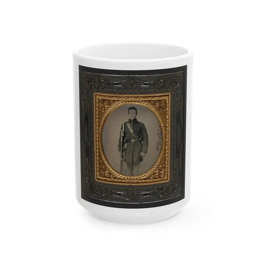 Unidentified Soldier In Union Frock Coat With Musket And Attached Sword Bayonet (U.S. Civil War) White Coffee Mug 15oz - Go Mug Yourself