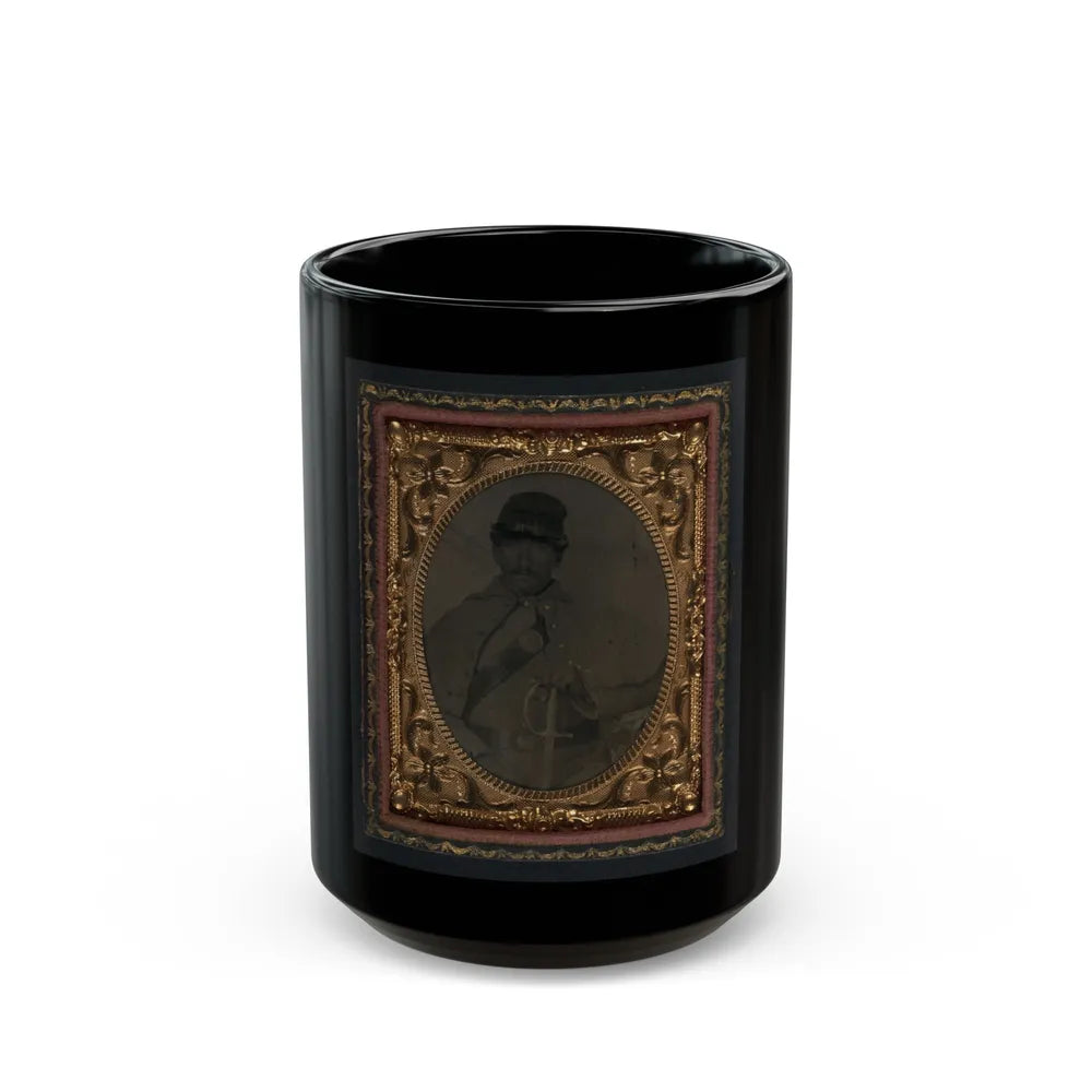 Unidentified Soldier In Union Great Coat And Company D Forage Hat With Sword (U.S. Civil War) Black Coffee Mug-15oz-Go Mug Yourself