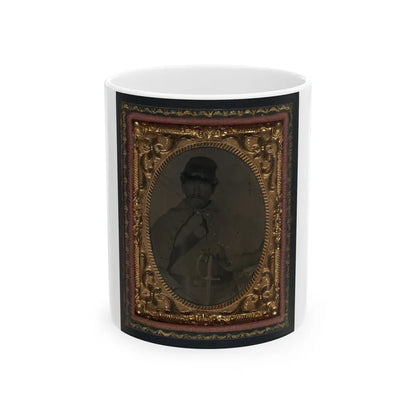 Unidentified Soldier In Union Great Coat And Company D Forage Hat With Sword (U.S. Civil War) White Coffee Mug-11oz-Go Mug Yourself