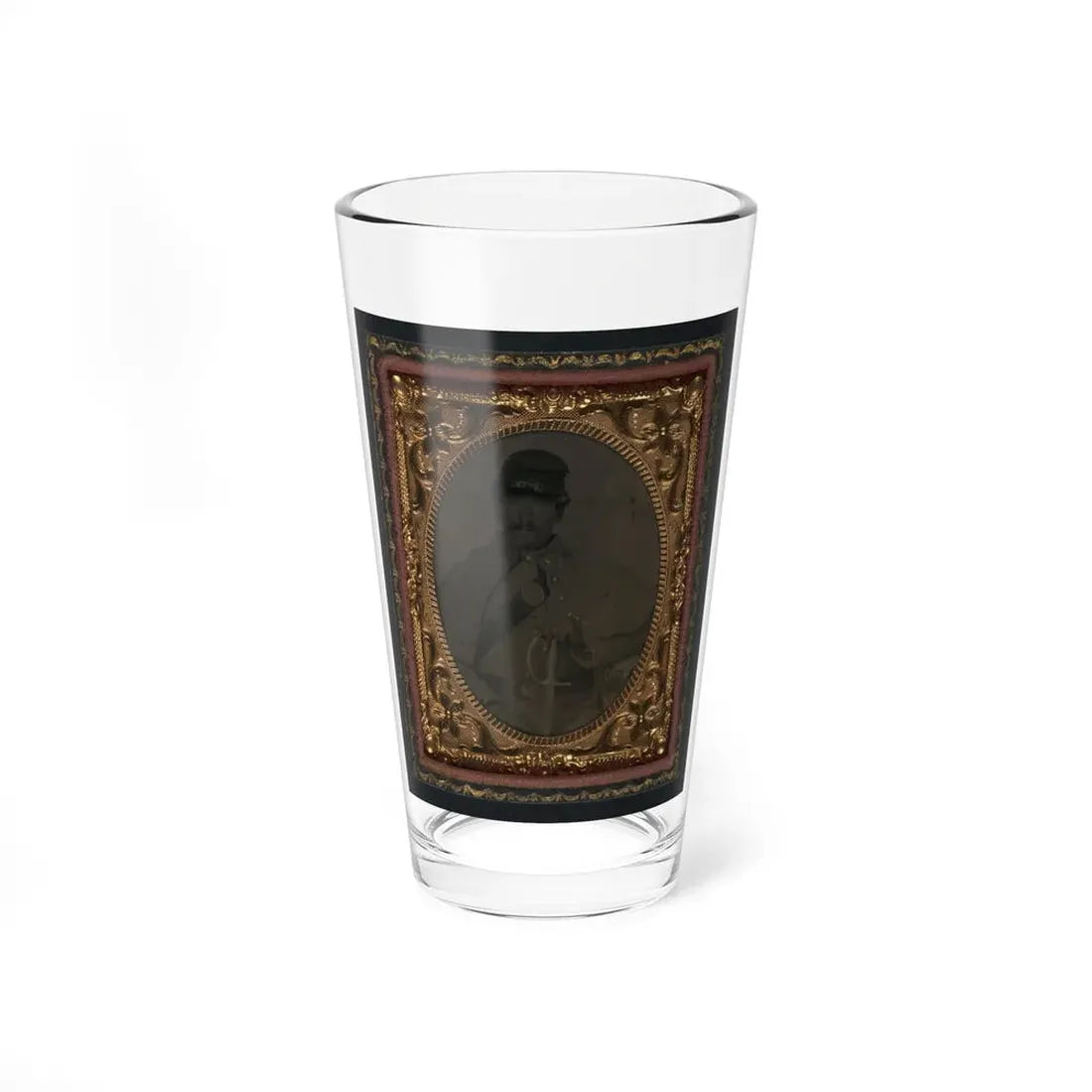 Unidentified Soldier In Union Great Coat And Company D Forage Hat With Sword (U.S. Civil War) Pint Glass 16oz 16oz - Go Mug Yourself