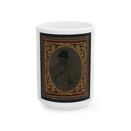 Unidentified Soldier In Union Great Coat And Company D Forage Hat With Sword (U.S. Civil War) White Coffee Mug 15oz - Go Mug Yourself