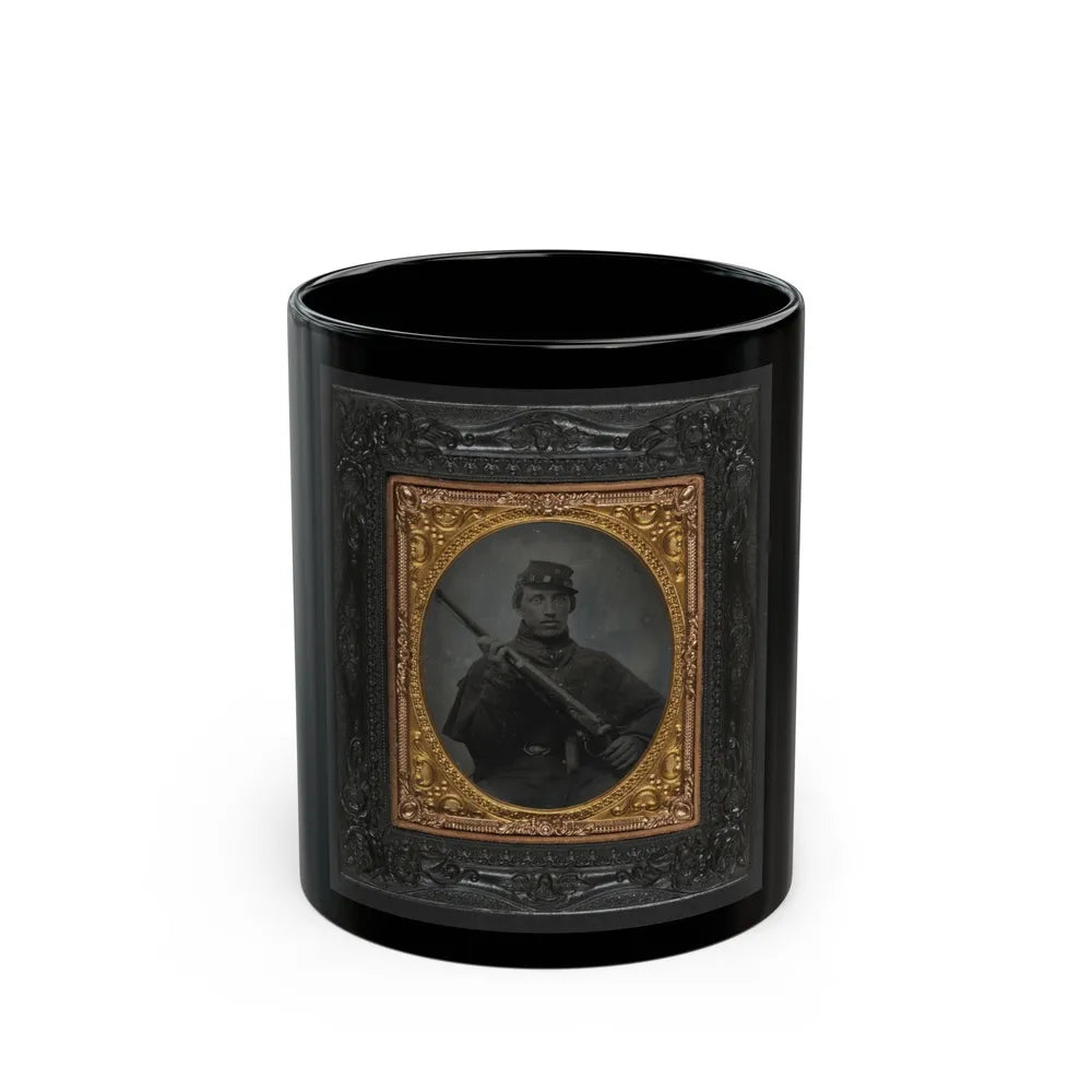 Unidentified Soldier In Union Greatcoat And Company C Forage Cap With Musket (U.S. Civil War) Black Coffee Mug-11oz-Go Mug Yourself