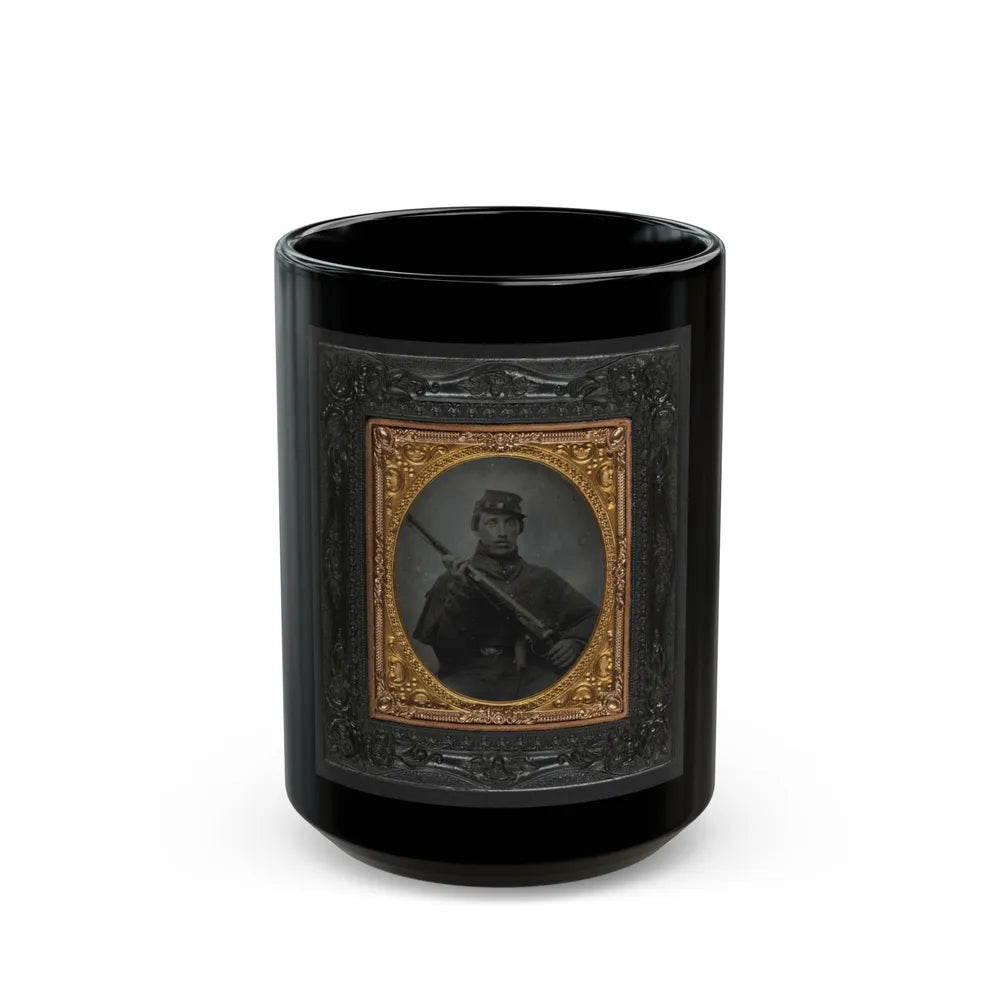 Unidentified Soldier In Union Greatcoat And Company C Forage Cap With Musket (U.S. Civil War) Black Coffee Mug-15oz-Go Mug Yourself