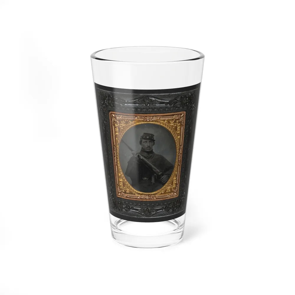 Unidentified Soldier In Union Greatcoat And Company C Forage Cap With Musket (U.S. Civil War) Pint Glass 16oz-16oz-Go Mug Yourself