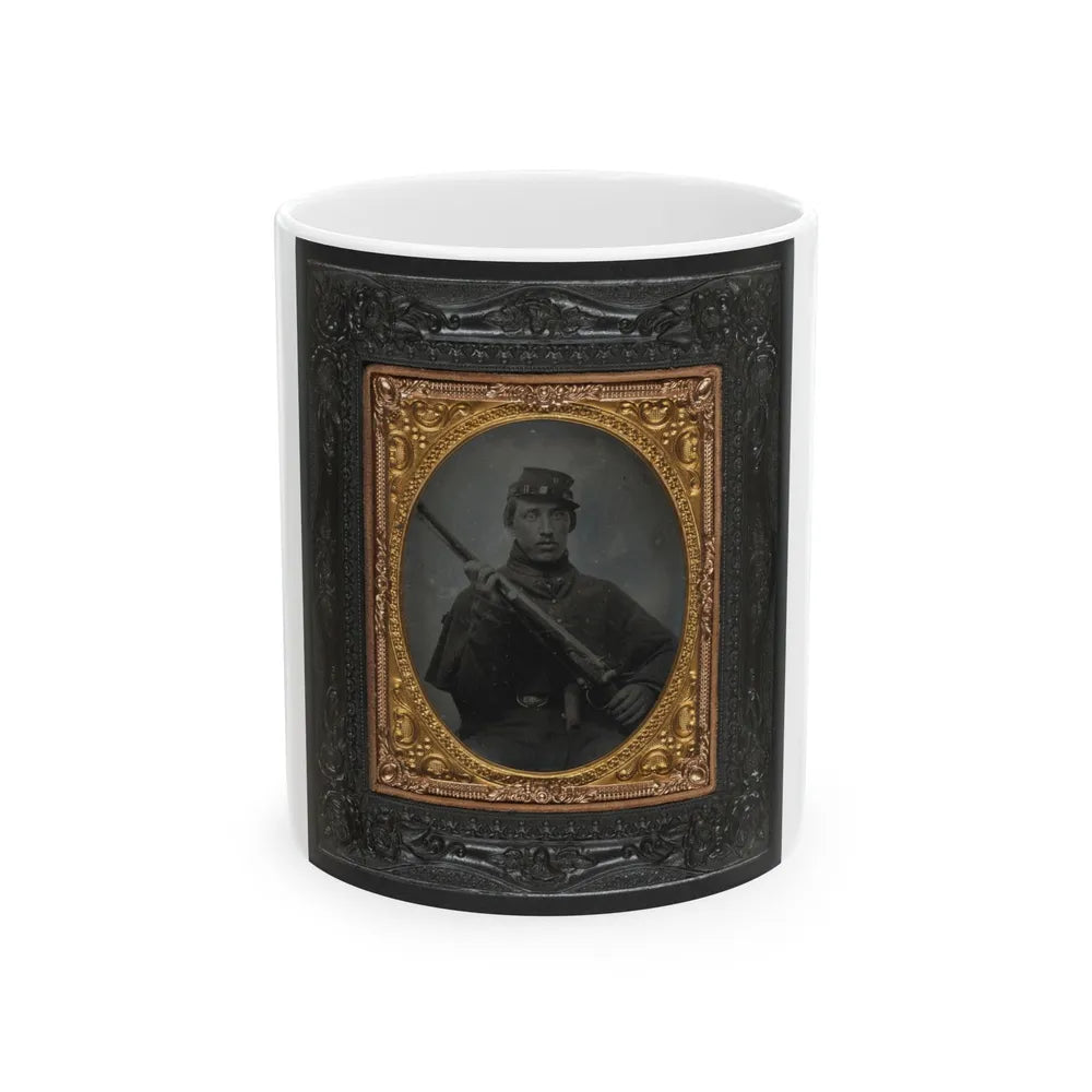 Unidentified Soldier In Union Greatcoat And Company C Forage Cap With Musket (U.S. Civil War) White Coffee Mug-11oz-Go Mug Yourself