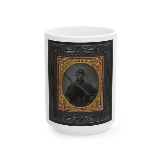 Unidentified Soldier In Union Greatcoat And Company C Forage Cap With Musket (U.S. Civil War) White Coffee Mug-15oz-Go Mug Yourself