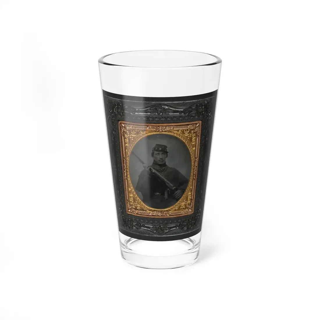 Unidentified Soldier In Union Greatcoat And Company C Forage Cap With Musket (U.S. Civil War) Pint Glass 16oz 16oz - Go Mug Yourself