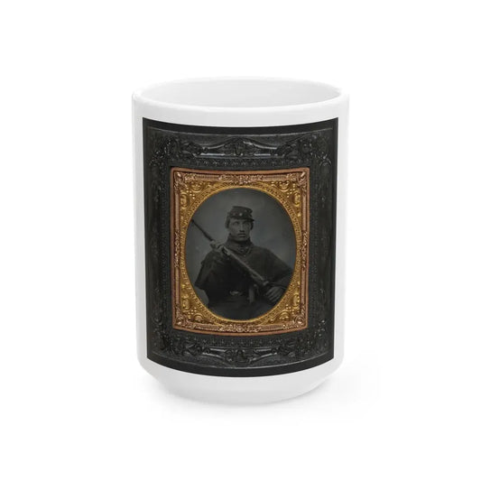 Unidentified Soldier In Union Greatcoat And Company C Forage Cap With Musket (U.S. Civil War) White Coffee Mug 15oz - Go Mug Yourself