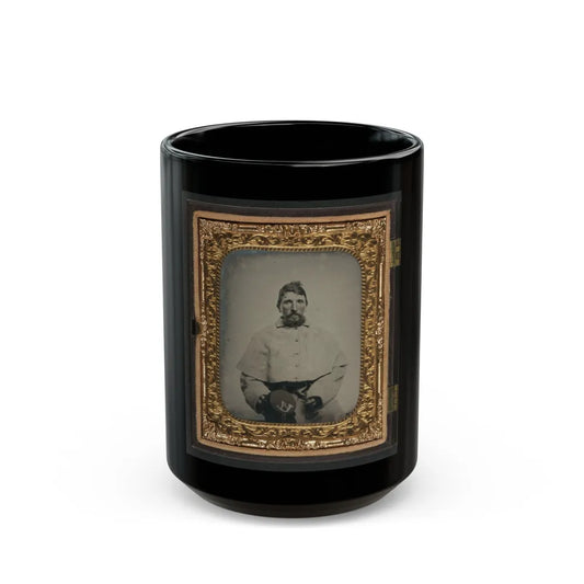 Unidentified Soldier In Union Greatcoat Holding Kepi With Infantry Company A Insignia (U.S. Civil War) Black Coffee Mug-15oz-Go Mug Yourself