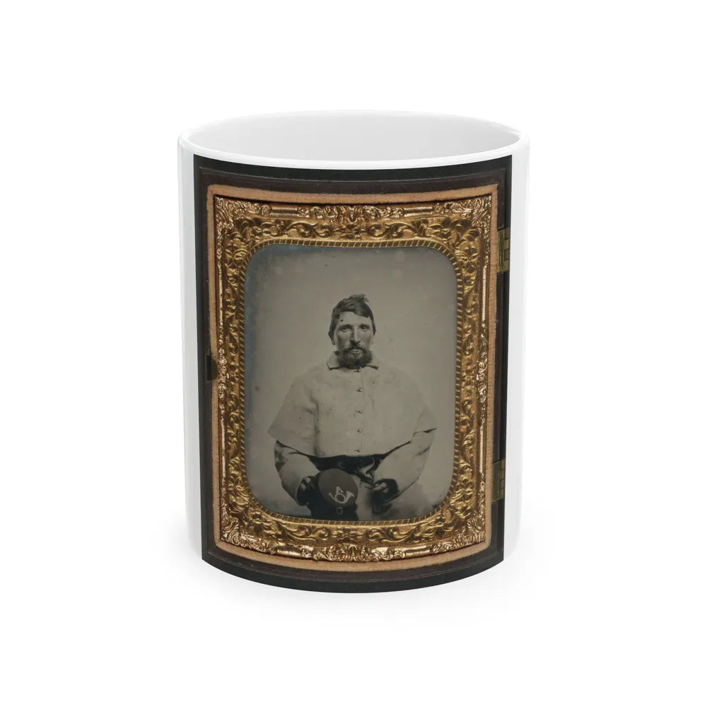 Unidentified Soldier In Union Greatcoat Holding Kepi With Infantry Company A Insignia (U.S. Civil War) White Coffee Mug-11oz-Go Mug Yourself