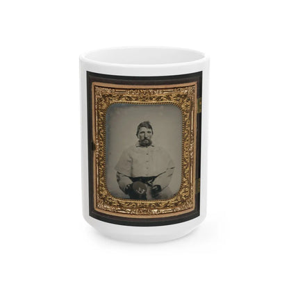 Unidentified Soldier In Union Greatcoat Holding Kepi With Infantry Company A Insignia (U.S. Civil War) White Coffee Mug-15oz-Go Mug Yourself