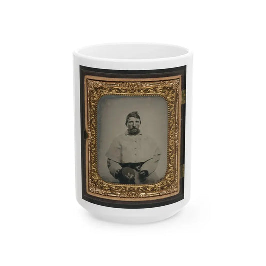 Unidentified Soldier In Union Greatcoat Holding Kepi With Infantry Company A Insignia (U.S. Civil War) White Coffee Mug 15oz - Go Mug Yourself