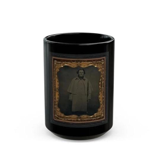 Unidentified Soldier In Union Greatcoat With Bayoneted Musket (U.S. Civil War) Black Coffee Mug 15oz - Go Mug Yourself