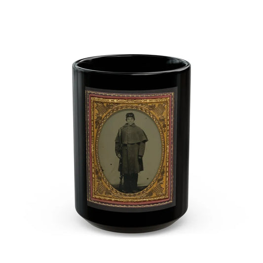 Unidentified Soldier In Union Greatcoat With Forage Hat Standing With Bayoneted Musket (U.S. Civil War) Black Coffee Mug-15oz-Go Mug Yourself