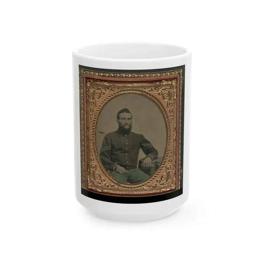 Unidentified Soldier In Union Infantry Corporal's Uniform Sitting With Arm Resting On Table (U.S. Civil War) White Coffee Mug 15oz - Go Mug Yourself